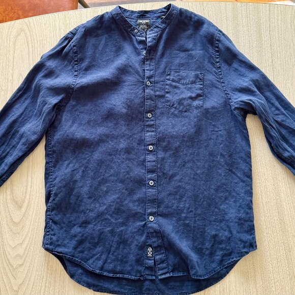 Toddy Snyder Irish Linen Band Collar Slim Fit Shirt in Navy - Picture 3 of 7